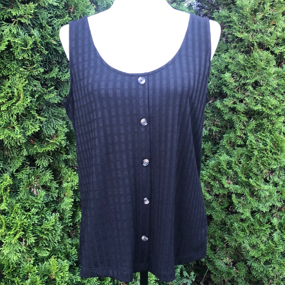 Addition Elle Ladies Tank Top Size 1X Black on Black Vertical Stripe